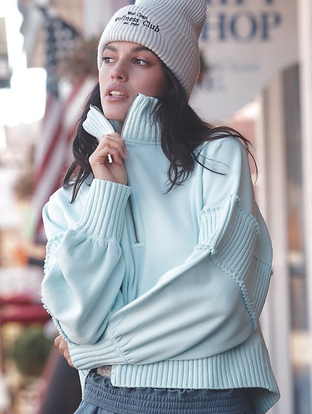 Anthropologie Daily Practice Mock-Neck Half-Zip Pullover In Mint Size Large